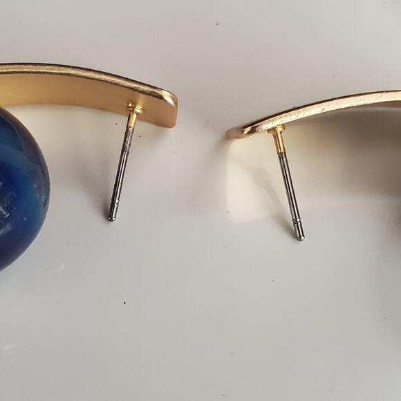 Patchington‎ Iridescent Bead Drop Earrings Matte Gold Tone Navy Beads Drop NWT - Picture 4 of 7